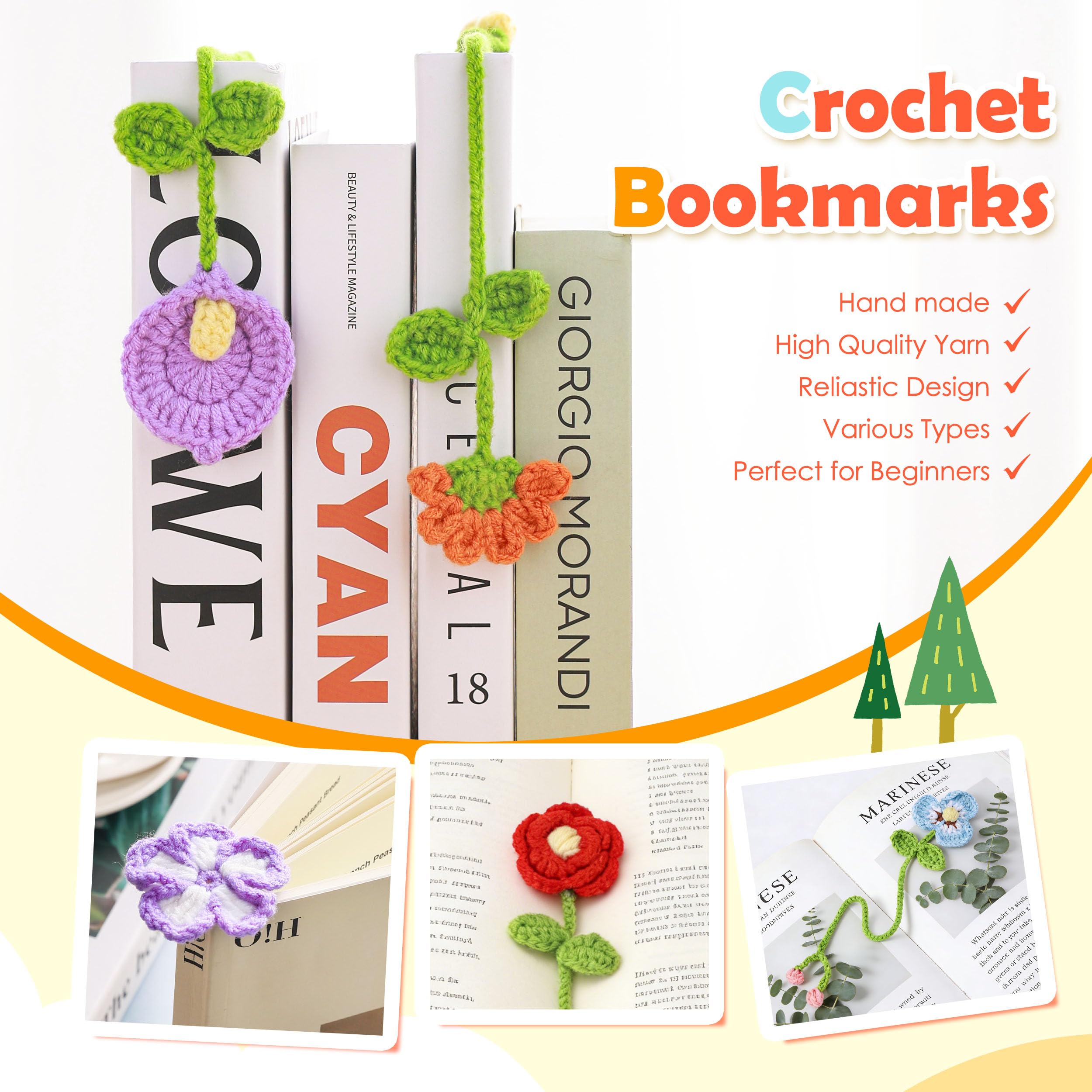 ブックマーカー&バンドのセット❁グロリアフラワーズ Amazon.com: Joyclub Crochet Kit for Beginners 10 Flower Bookmarks